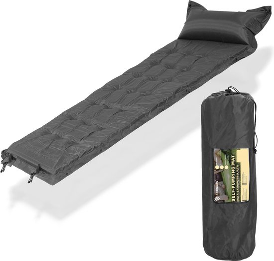Springos Slaapmat | Zelfopblazend | 193 cm | Inclusief Hoes & Hoofdkussen | Grijs van Springos
