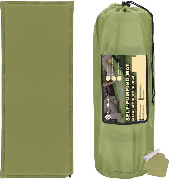 Springos Slaapmat | Zelfopblazend | Inclusief Hoes | Groen | 180 Cm