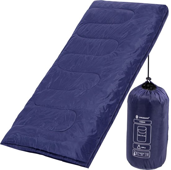 Springos Slaapzak | Slaapzakken | Dekenmodel | Inclusief Draagtas | 190 x 73 cm | Marineblauw van Springos