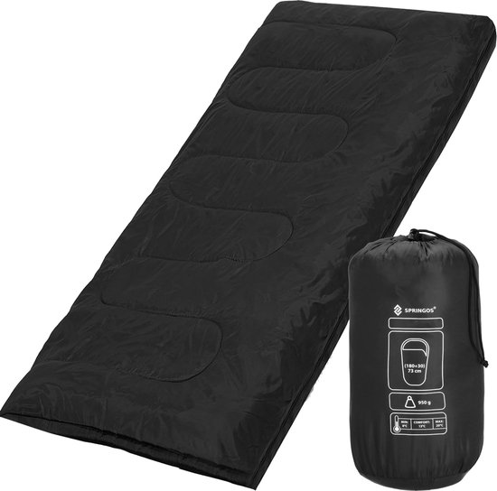 Springos Slaapzak | Slaapzakken | Dekenmodel | Inclusief Draagtas | 190 x 73 cm | Zwart van Springos