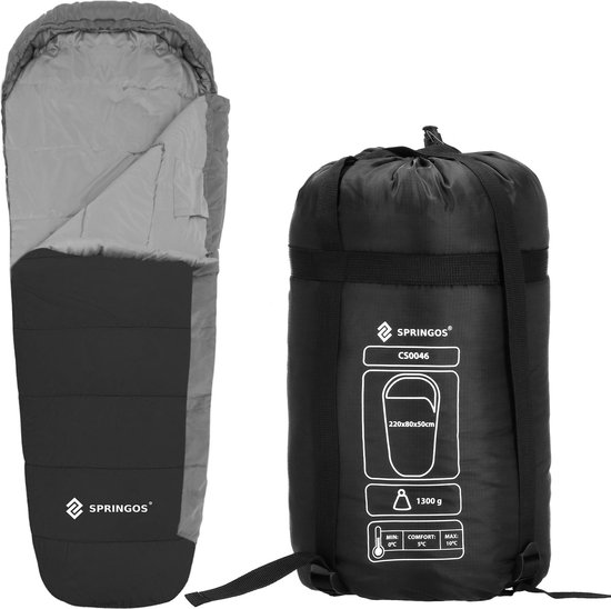 Springos Slaapzak | Slaapzakken | Dekenmodel | Inclusief Draagtas | 220 x 80 cm | Zwart van Springos