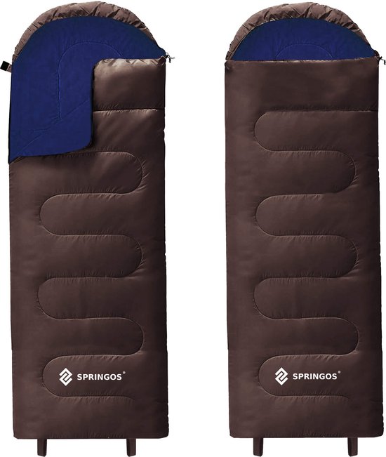 Springos Slaapzak | Wandel Slaapzak | Dekenmodel | Capuchon | Inclusief Draagtas | 220x80 cm| Bruin van Springos