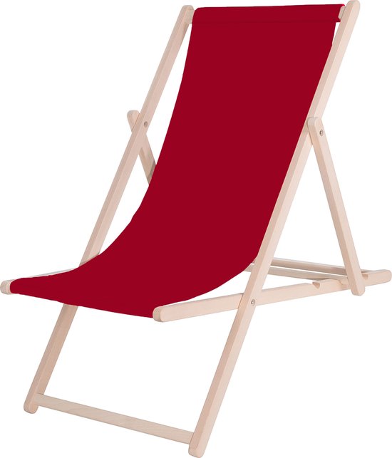 Springos Strandstoel - Verstelbaar - Beukenhout - Hangemaakt - Bordeaux Rood van Springos
