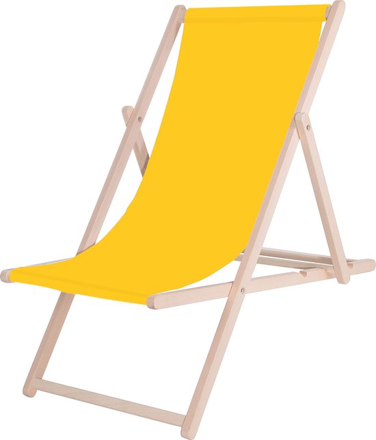 Springos Strandstoel - Verstelbaar - Beukenhout - Hangemaakt - Geel van Merkloos