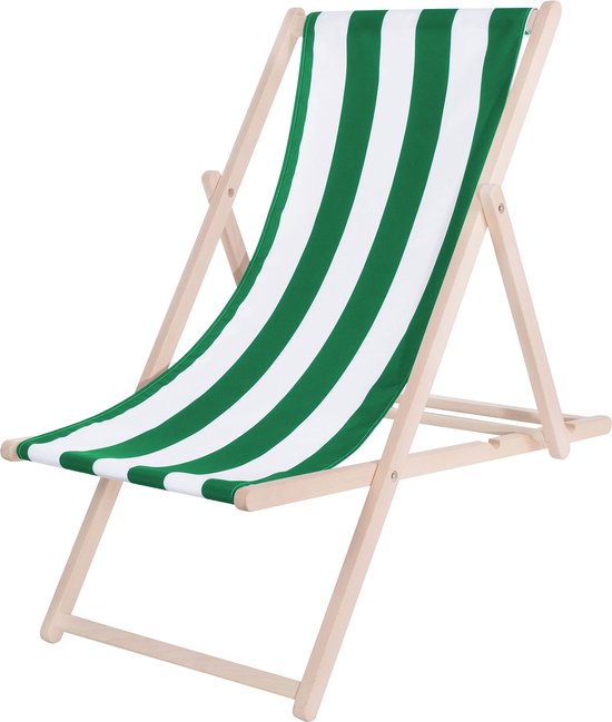 Springos Strandstoel - Verstelbaar - Beukenhout - Hangemaakt - Groen/Wit van Springos