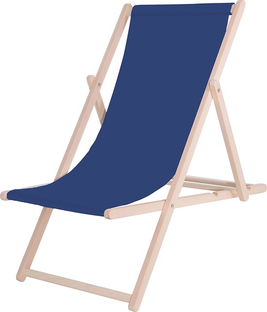 Springos Strandstoel - Verstelbaar - Beukenhout - Hangemaakt - Marine Blauw van Springos