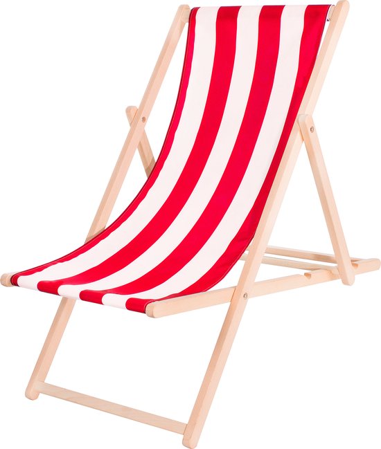 Springos Strandstoel - Verstelbaar - Beukenhout - Hangemaakt - Rood / Wit van Springos