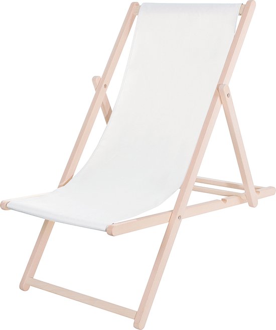 Springos Strandstoel - Verstelbaar - Beukenhout - Hangemaakt - Wit van Merkloos