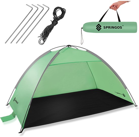 Springos Strandtent | Tuintent | UV Filter | Inclusief Draagtas | 120 x 210 x 112 cm | Polyester | Polyethyleen | Groen | Zwart | Grijs van Springos