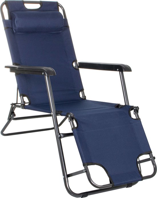 Springos Tuinstoel - Ligstoel - Ligbed - Verstelbaar - Inclusief Hoofdsteun - Marineblauw