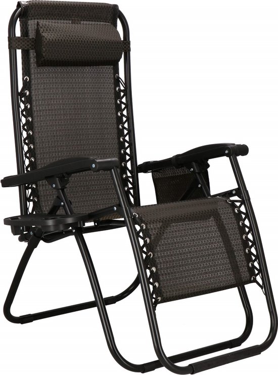 Springos Tuinstoel | Ligstoel | Opvouwbaar | Verstelbaar | Ergonomische hoofdsteun | Bruin / Zwart van Merkloos