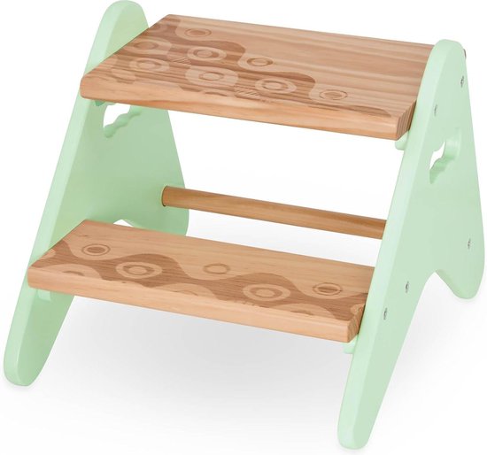 Stabiele opstapkruk van hout met 2 treden - muntkleurig kindermeubel voor badkamer en keuken van Kid's Concept