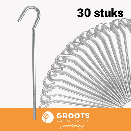 Stalen Haringen set van 30st. - Premium Gegalvaniseerd Staal - Grondanker - Tent Haring - Grondhaken - Tent spijker - 20cm lang - 3cm haak - 5mm premium dikte tentharing - Groots® van Groots®