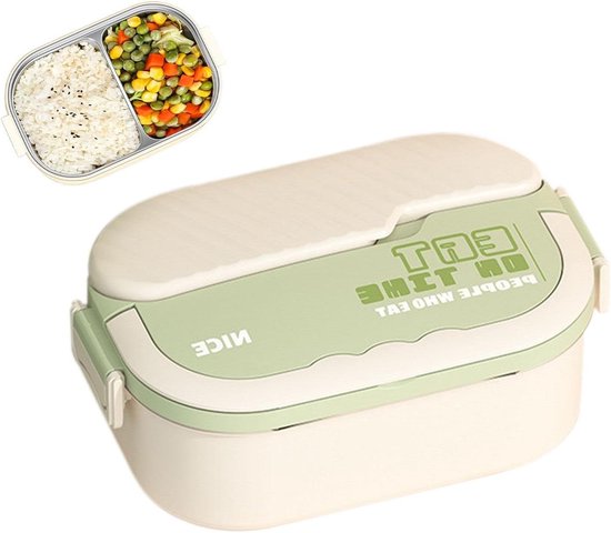 Stalen lunchbox - Voedselcontainer - Maaltijden meenemen - Lekvrij en warmhoudend - 224L x 14B x 93H cm - Groen