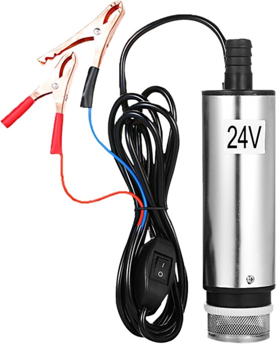 Stalen Overdrachtspomp, DC 24 V Oliepomp Waterpomp met Sigarettenaansteker voor Auto Dieselolie Stookolie Water Brandstofoverdrachtpomp (24V)