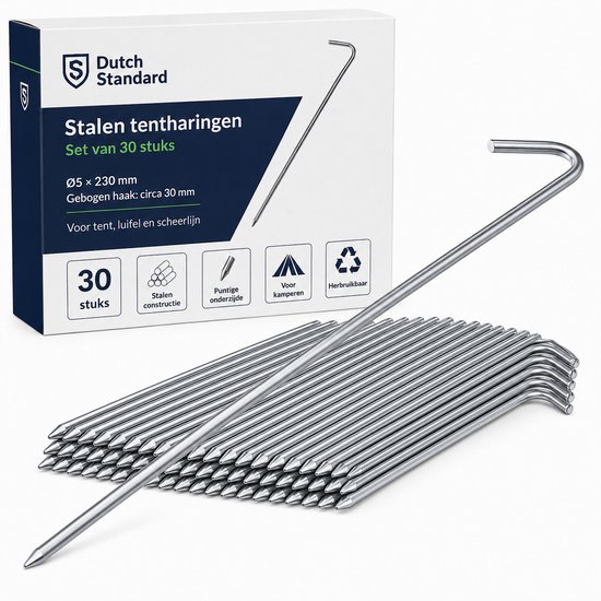 Stalen Tentharingen – 30 Stuks – 23 cm Lang – Grondpennen voor Tent en Luifel