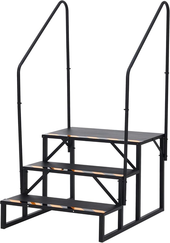 Stalen trap – Campingladder met leuning – 3 antislip treden – Veilig voor ouderen, kinderen & huisdieren – Geschikt voor caravan, zwembad & jacuzzi – dubbelzijdige van Merkloos