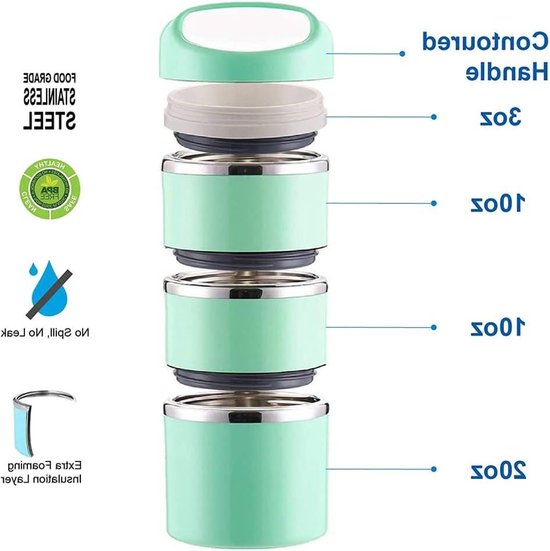 Stapelbare RVS Thermisch Compartiment Lunch-Snackbox 3-Tier Geïsoleerde Bento-Voedsel Container 1380ml - Groen van Enjoy Life