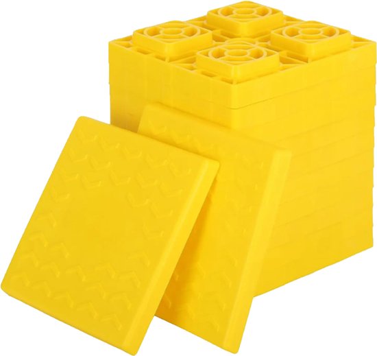 Stapelblokken voor Caravan & Camper – Levelling Blocks voor Wielen en Steunpoten – Verhogingsblokken tegen Verzakkingen – Set van 10 Blokken met Deksel en Opberghoes