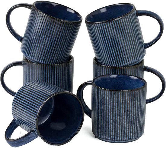 Star 6 keramieken koffiekopjes, 355 ml met handvat, Nebulasblauw | Kopjes met handvat voor koffie, thee, cacao en melk – keramieken drinkgerei set, geschikt voor vaatwasser en magnetron