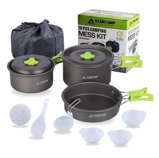 STARCAMP - 10-delige Kampeer Kookset voor 2-3 Personen - Aluminium Lichtgewicht Pannenset - Outdoor Kookgerei met Handige Draagtas