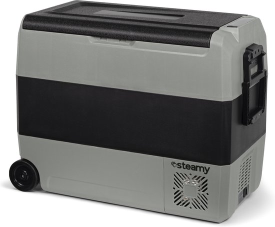 Steamy-E Dual Zone Roller Elektrische Compressor Koelbox Op Wielen - 56 liter - 12V en 230V - voor auto en camping - Grijs van Steamy
