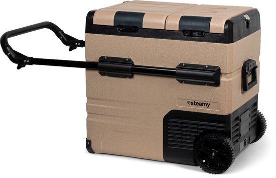 Steamy-E Dual Zone Roller Elektrische Compressor Koelbox Op Wielen - Dual Zone - 54 liter - 12V en 230V - voor auto en camping - Sandstone van Steamy