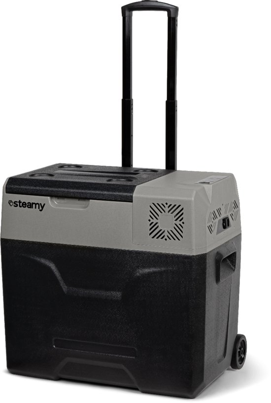 Steamy-E Single Zone Elektrische Compressor Koelbox Op Wielen - 47 liter - 12V en 230V - voor auto en camping - Grijs van Steamy