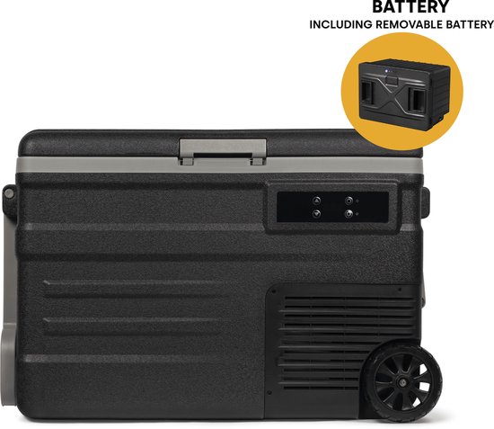 Steamy-E Single Zone Roller Elektrische Compressor Koelbox Op Wielen - Single Zone - 45 liter - 12V en 230V - Incl. uitneembare accu!- voor auto en camping - Zwart van Steamy