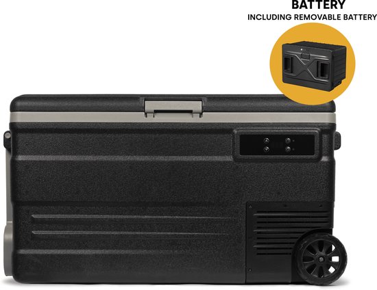 Steamy-E Single Zone Roller Elektrische Compressor Koelbox Op Wielen - Single Zone - 74 liter - 12V en 230V - Incl. uitneembare accu!- voor auto en camping - Zwart van Merkloos