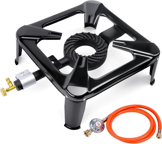 Stel Gaskruk Gas Stove Set 8 kW Draagbare Camping Gasfornuis - Voor Outdoor BBQ - Met 1.5 m Propaangasslang en Constante Propaandrukregelaar - Verwijderbare Poten voor Gemakkelijke Opslag van Merkloos