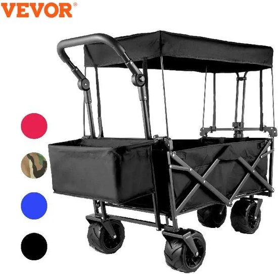 Stellar Bolderkar - Luxe Grootte Blauwe Bolderkar - Opvouwbaar Luchtbanden - Tuinkar Kindervervoer - Strandkar met Dak - 100Kg Draagvermogen - 100x55cm van Stellar
