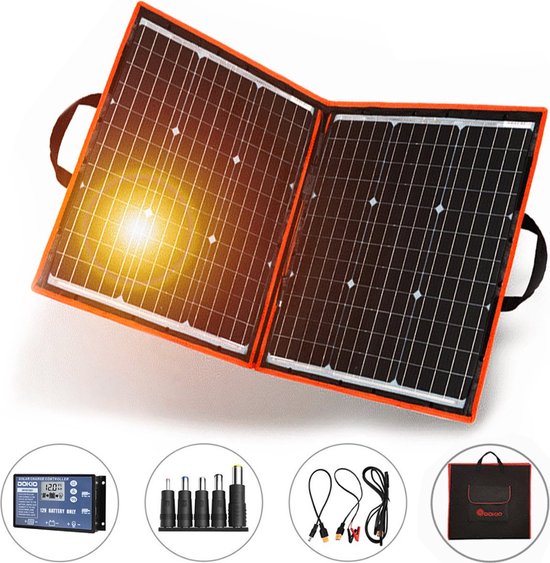 Stellar Opvouwbare Zonnenpanelen - Draagbaar Zonnepaneel - Mobiel Solar Panel - Powerbank Zonneenergie - Inclusief Accessoires - Lichtgewicht - 100W - 12V - Zwart van Stellar
