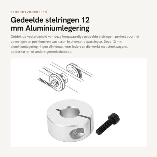 Stelringen 12 mm - Aluminiumlegering - Klemring - Golfmanchet - Bevestigen van assen - Geschikt voor diverse toepassingen