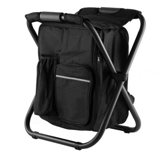 Stervia 3 in 1 Koelrugzak - Koelrugtas - Uitklapbare Stoel - Koeltas - Kampeerstoel - Visstoel - Draagvermogen 150 KG - Zwart - 36 x 29 x 43 cm