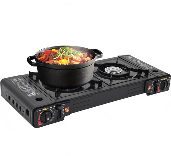 Stervia Camping Fornuis - Kampeerfornuis - Kooktoestel - 2 Pits - Gas - Buiten Koken - Met Koffer - 2500W Per Pit - 63 x 26 x 12 cm