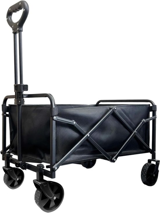 Stevige opvouwbare handkar 80x43x65 cm draagvermogen 125kg multifunctionele opvouwbare trolley met verstelbare handgreep en afneembare waterdichte hoes draagbare opvouwbare trolley geschikt voor boodschappen strand kamperen Zwart van Merkloos