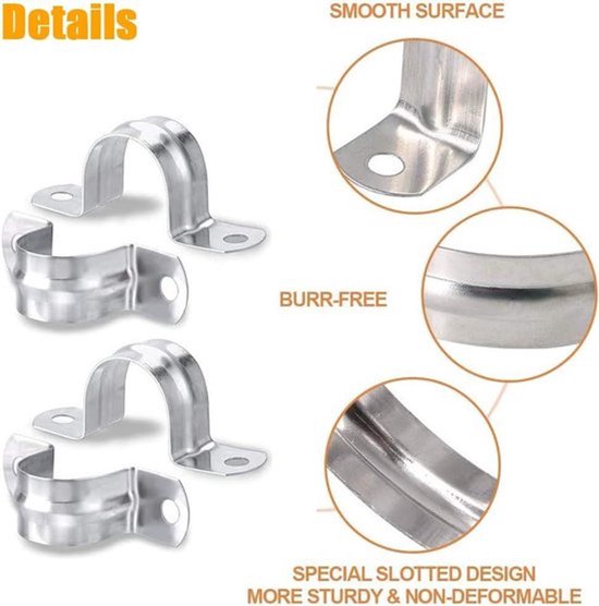 Stijve Pijp Riem, 304 Rvs U Beugel 40mm, 2 Gaten, Buis Clip Klem van Merkloos