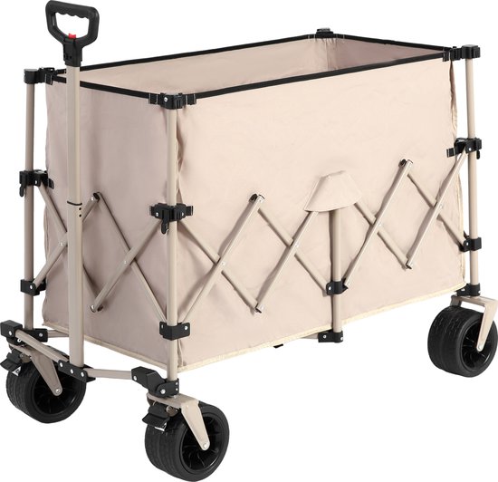 STILVORA Bolderkar Opvouwbaar – 300 Liter – Staal En Oxfordstof – Beige – Voor Strand Camping Boodschappen Tuin – Met Grote Terreinvriendelijke Wielen van Merkloos