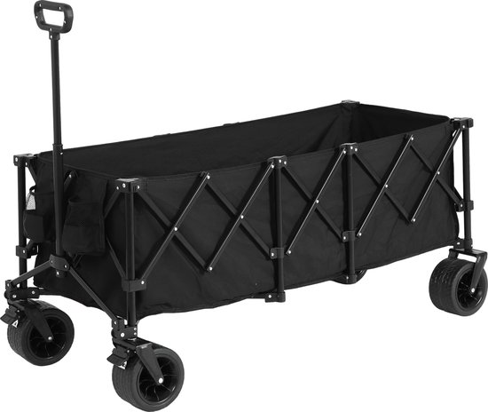 STILVORA Bolderkar Opvouwbaar – 300 Liter – Staal – Zwart – Camping Strand Boodschappen – Grote Terreinfwielen van Merkloos