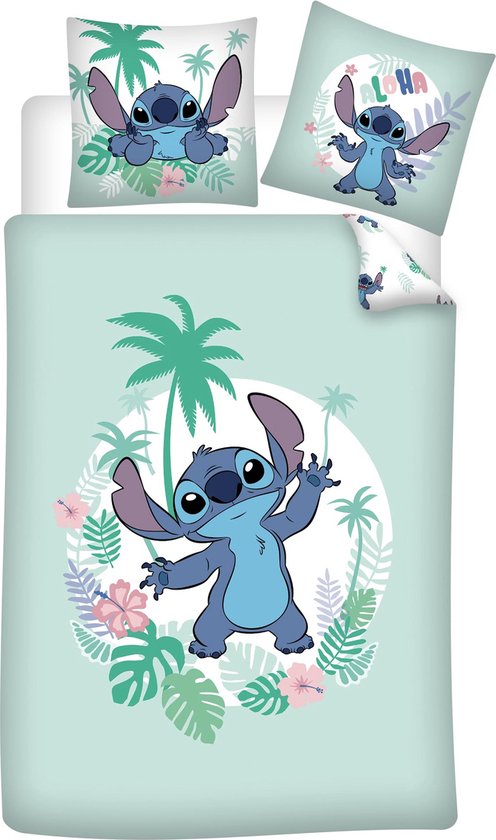 Stitch Dekbedovertrek Aloha 140 x 200 cm - katoen (mint groen) van Disney