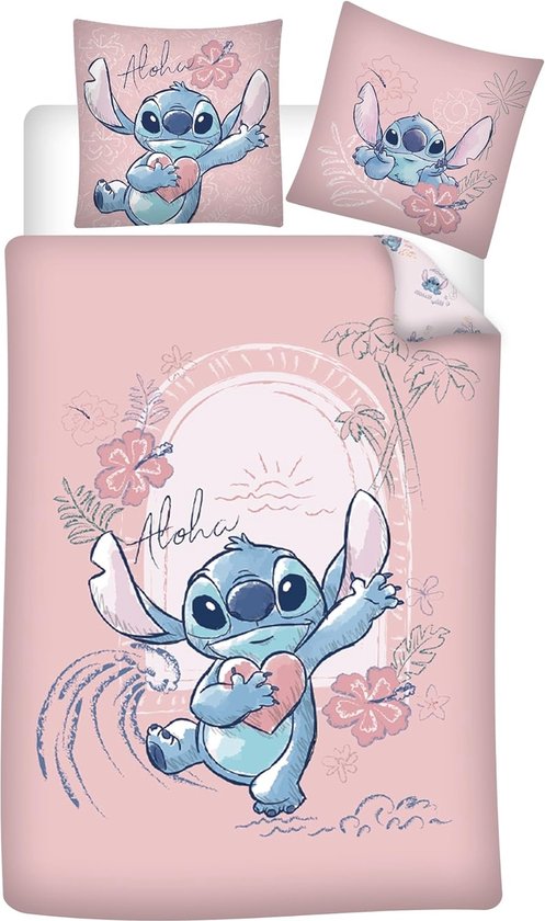 Stitch Dekbedovertrek Aloha 140 x 200 cm - katoen (roze) van Disney