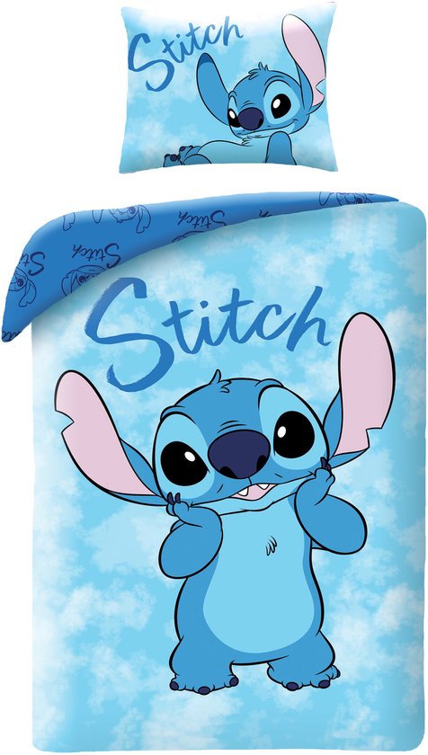 Stitch Dekbedovertrek Blauw smile 140 x 200 cm - 70 x 90 cm - katoen van Merkloos