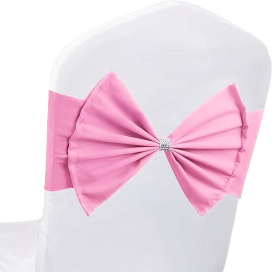Stoelhoezen Sjerpen - Elastische Banden - Feestelijke Decoratie - Zilverkleurige Gesp - 35x29cm & 38x14cm - Roze