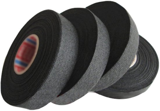 Stoffen Tape 4 Rollen Bedradingsharnas Tape Isolerende Tape Zwart Geschikt voor Auto's voor het repareren en verbinden van draden en kabelbundels, 19 mm x 25 m