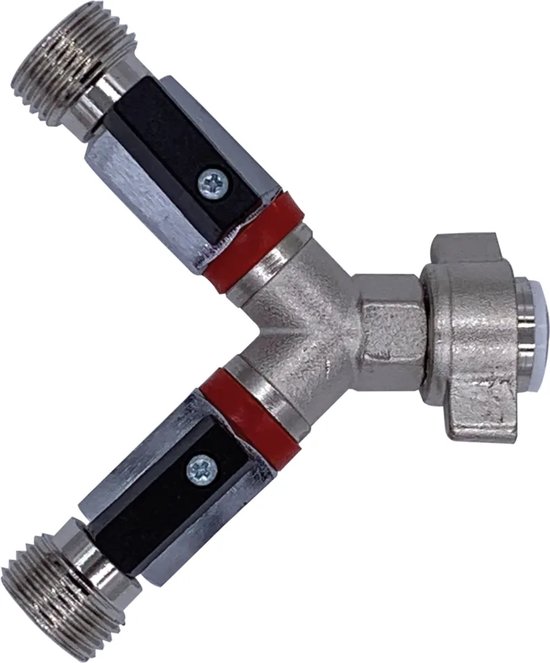 Stopkraan, Kogelkraan - 2-draads, voor drukregelaar, Draadgroottes: 1 x 3/4 binnendraad en 2 x 3/4 buitendraad van Limex.