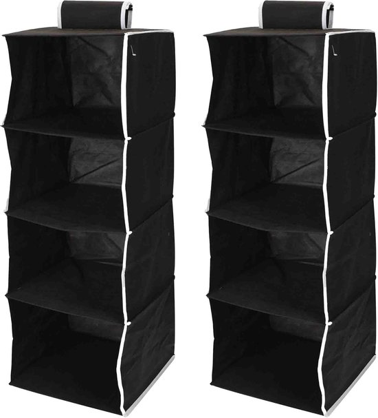 Storage solutions Organizer - 2x stuks - hangende kast organizer met vakken - opvouwbaar - zwart - 84 cm