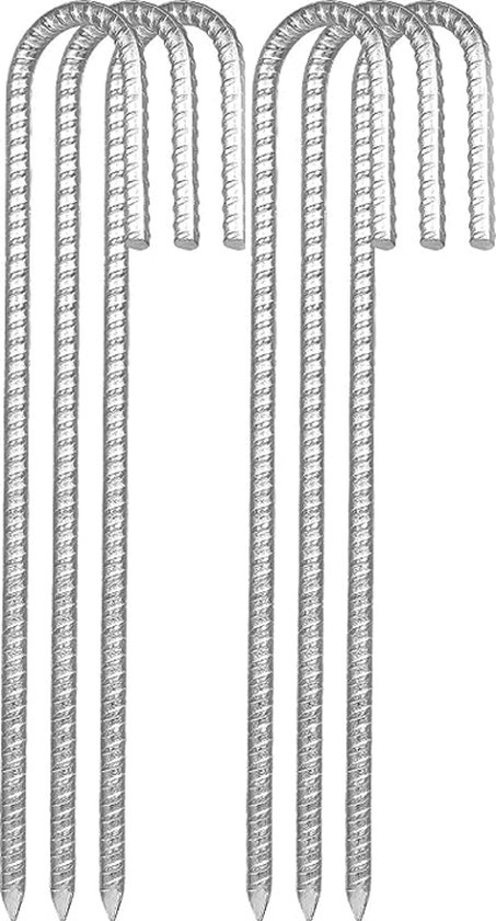 Stormharing Grondpen - 6 Stuks - XL - Ø12mm x 380mm / 40mm - 450 Gram - Gegalvaniseerde Afwerking Stalen Staaf - Tentharing - Gebogen - Grondanker van Storm