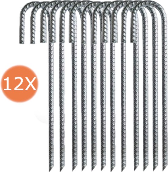 Stormharing Grondpen | XXL | 12 Stuks | Ø12 x 380mm / 40mm | Stalen Staaf | Tentharing van Storm
