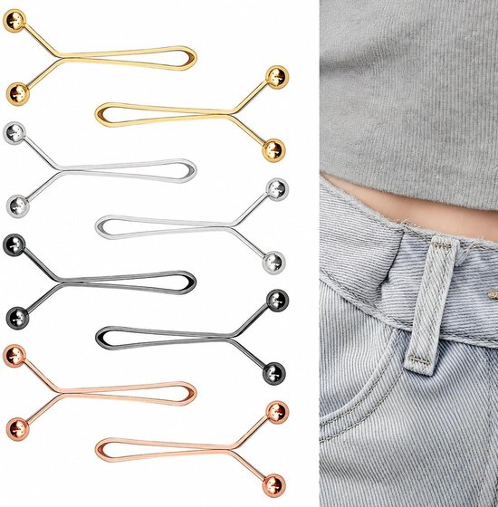 strakker maken clip, 8 stuks broek strakker maken clip - zonder naaien, metalen broekverkleiner in 4 kleuren, sterke en onzichtbare grip voor jeans, rokken en broekspijpen